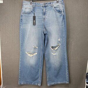 Fashion Nova Women's Size 16 Blue Distressed Wide-Leg Denim Jeans Light Wash